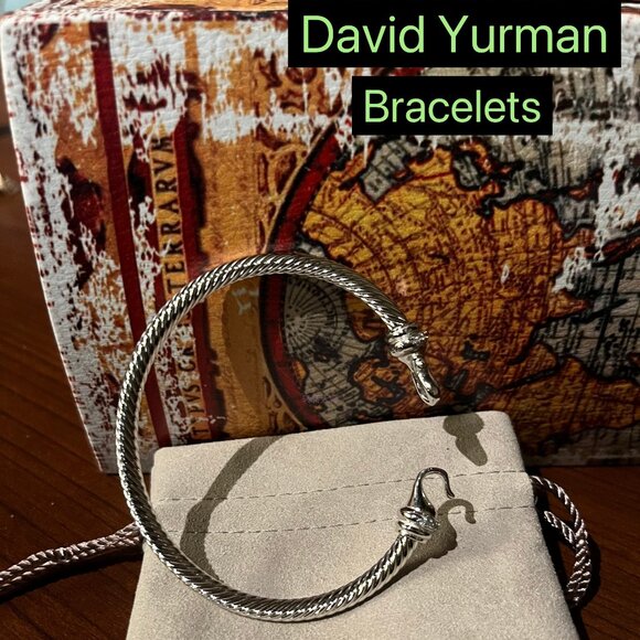 D̲a̲v̲i̲d̲ ̲Y̲u̲r̲m̲a̲n̲ 4mm Silver Diamond Hook Bracelet - Picture 1 of 5